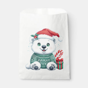 Cute Christmas Polar Bear in Festive Sweater Favour Bag