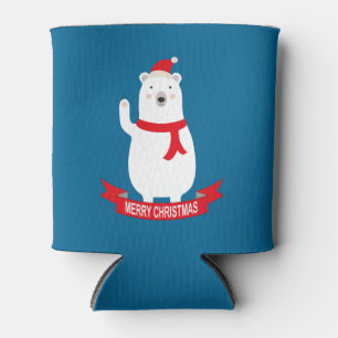 Cute Christmas Polar Bear says Hello Can Cooler