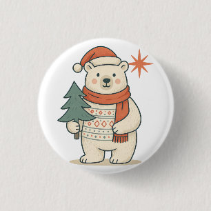 Cute Christmas Polar Bear Scandinavian Winter 3 Cm Round Badge
