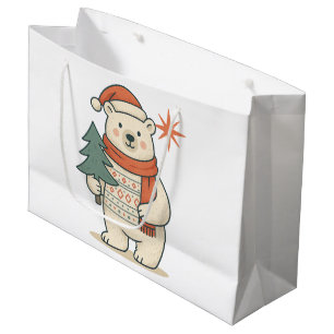 Cute Christmas Polar Bear Scandinavian Winter  Large Gift Bag