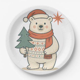 Cute Christmas Polar Bear Scandinavian Winter Paper Plate