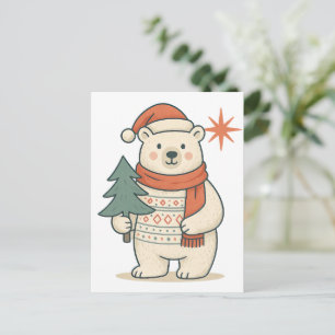 Cute Christmas Polar Bear   Scandinavian Winter  Postcard