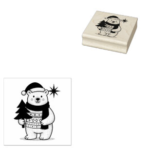 Cute Christmas Polar Bear Scandinavian Winter Rubber Stamp
