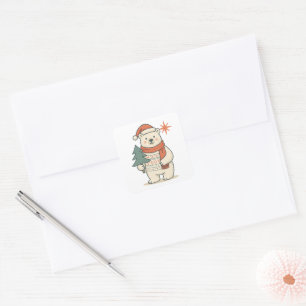 Cute Christmas Polar Bear Scandinavian Winter Square Sticker