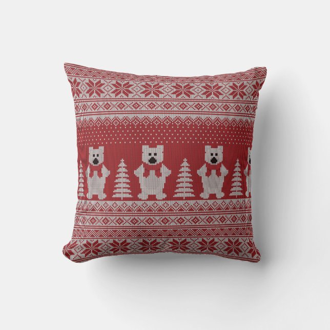 Cute Christmas Polar Bear Throw Pillow (Front)