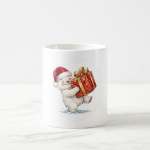 Cute Christmas Polar Bear with Gift Ornament Coffee Mug
