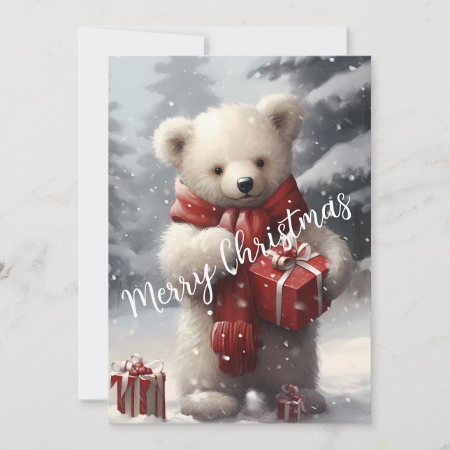 Cute Christmas Polar Bear with Gifts Holiday Card (Front)