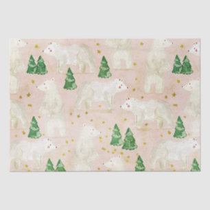 Cute Christmas Polar Bears in Evergreen Forest Tissue Paper