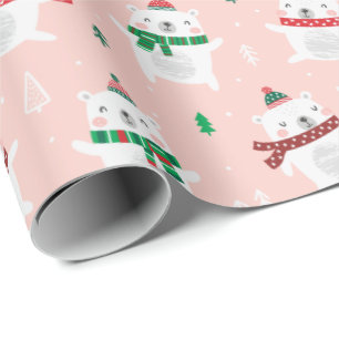 Cute Christmas Polar Bears on light pink Wrapping Paper