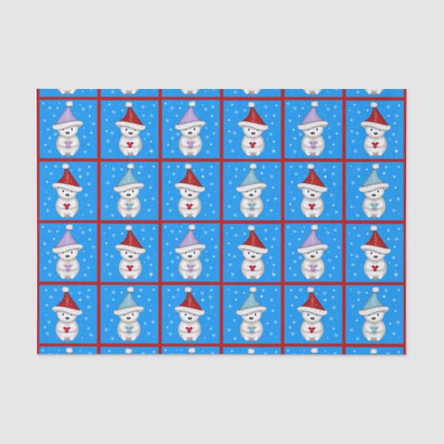 Cute Christmas Polar Bears Tissue Paper (Front)