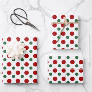 Cute Christmas Polka Dots Pattern Red Green White Wrapping Paper Sheet