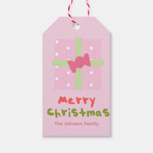 Cute Christmas Present Pink Family Gift Tags