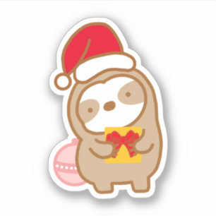 Cute Christmas Present Sloth Vinyl Sticker