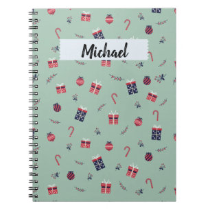 Cute Christmas Presents Ornaments Pattern Notebook
