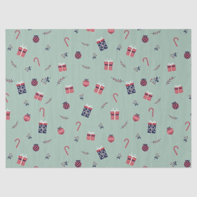 Cute Christmas Presents Ornaments Pattern Tissue Paper (Front)