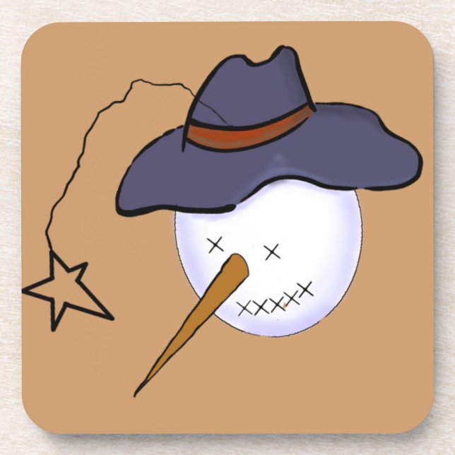 Cute Christmas Primitive Snowman Coaster (Front)