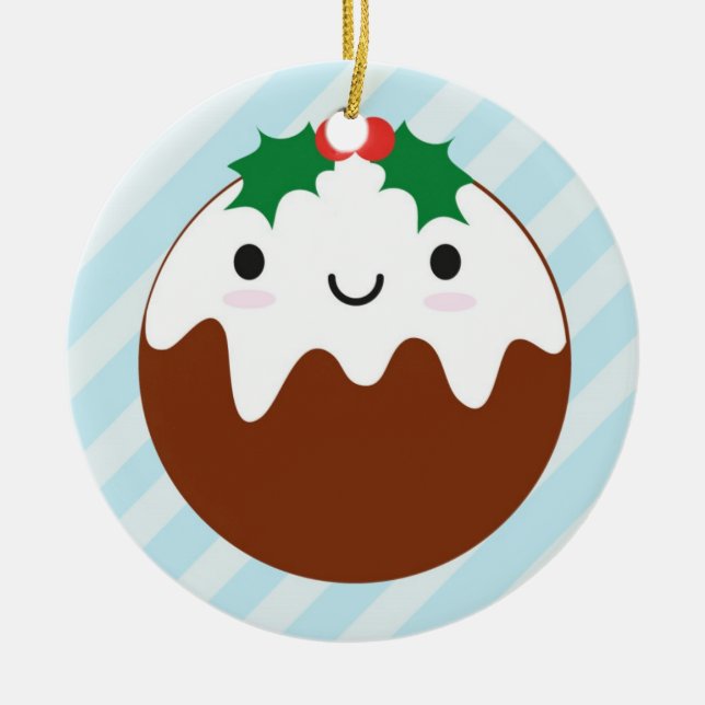 Cute Christmas Pudding Ceramic Tree Decoration (Front)