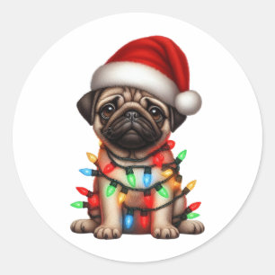 Cute Christmas Pug  Classic Round Sticker