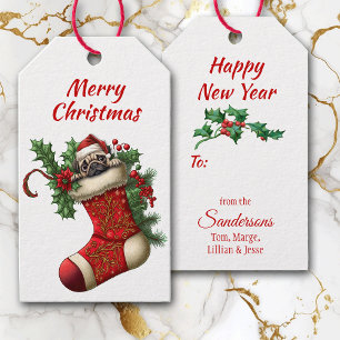 Cute Christmas Pug Dog Peeking Gift Tags
