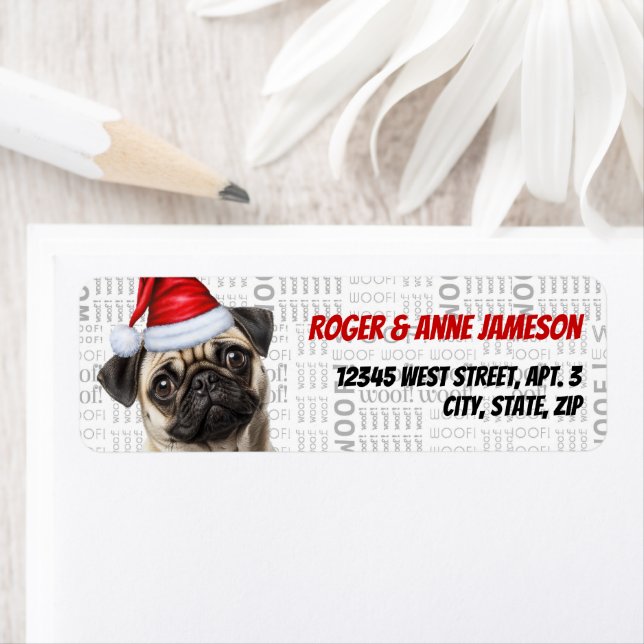 Cute Christmas Pug Dog Return Address Label (Insitu)