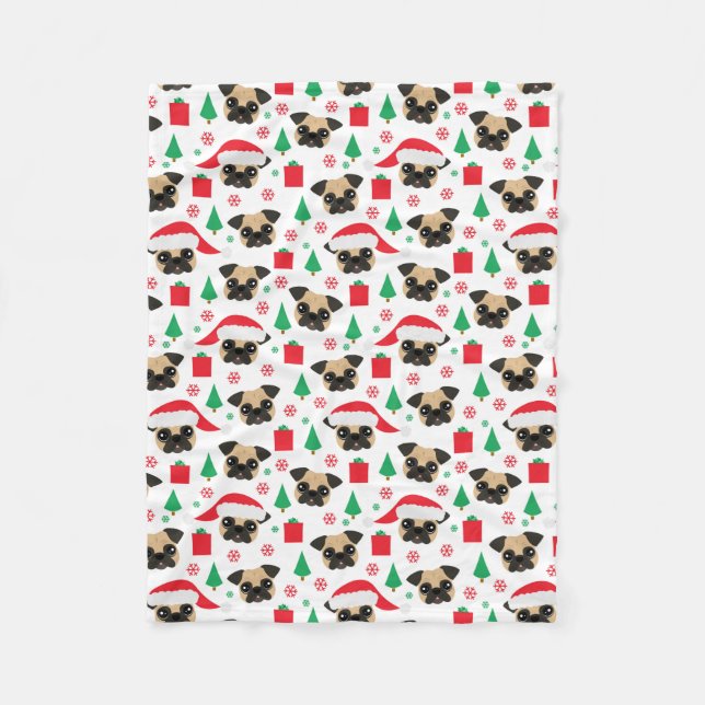 Cute Christmas Pug Fleece Blanket (Front)