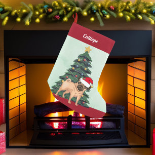 Cute Christmas Pug in Santa Hat Personalised Pet Small Christmas Stocking