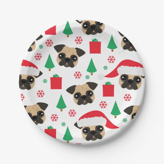 Cute Christmas Pug Paper Plates (Front)
