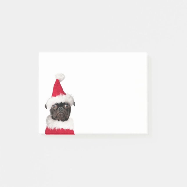 Cute Christmas Pug Puppy Santa Hat Post-it Notes (Front)