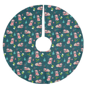 Cute Christmas Pugs Brushed Polyester Tree Skirt