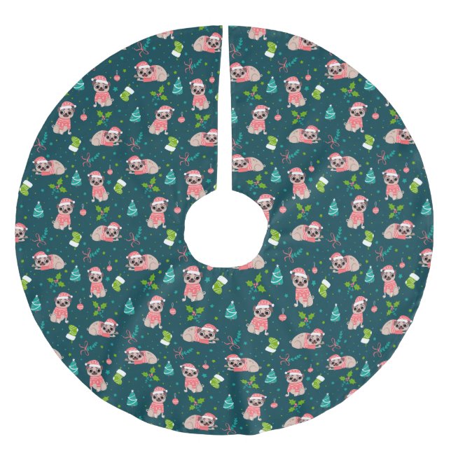 Cute Christmas Pugs Brushed Polyester Tree Skirt (Front)