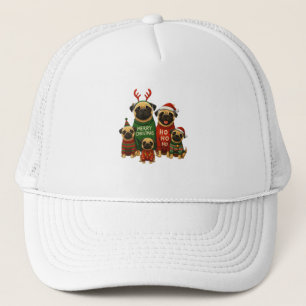 🎄 Cute Christmas Pugs in Festive Sweaters Trucker Hat