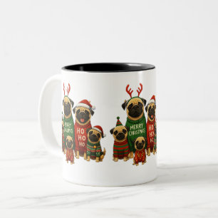 🎄 Cute Christmas Pugs in Festive Sweaters Two-Tone Coffee Mug