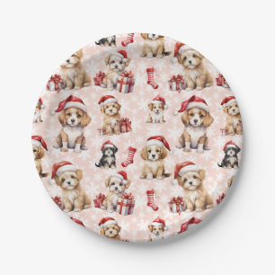 Cute Christmas Puppies and Stockings  Paper Plate