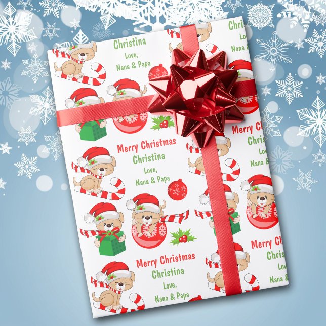 Cute Christmas Puppies Kids Wrapping Paper (Creator Uploaded)