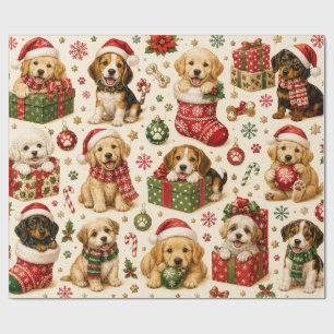 Cute Christmas Puppies Pattern Holiday Gift Wrapping Paper