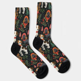 Cute Christmas Puppies Seamless Pattern Socks
