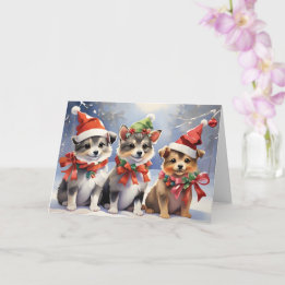 Cute Christmas Puppies with Santa Hats  Card