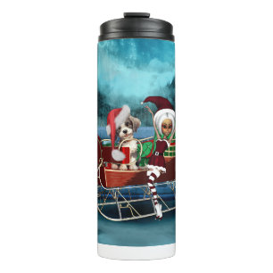 Cute christmas puppy and elf thermal tumbler