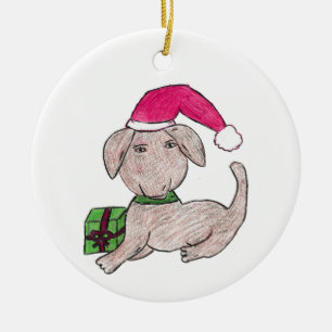 Cute Christmas Puppy  Ceramic Ornament