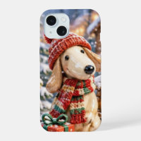 Cute Christmas Puppy Dog in Winter Knit Hat