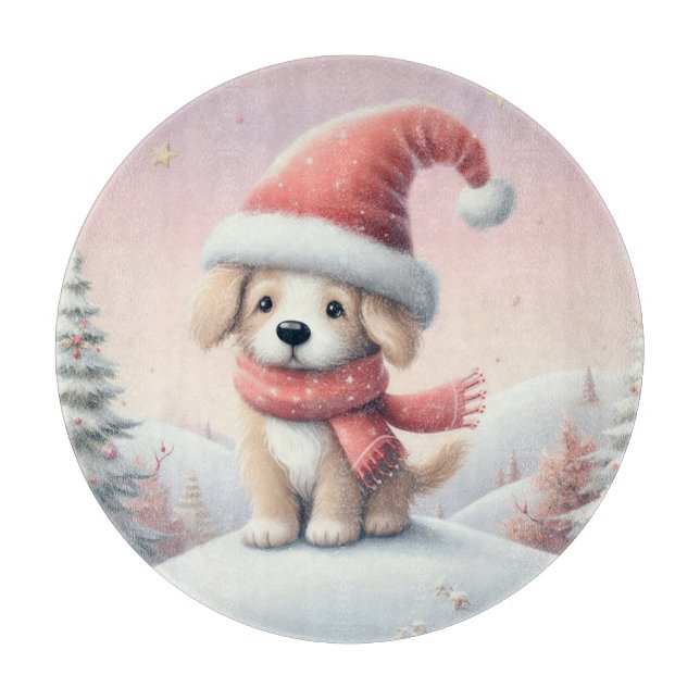 Cute Christmas puppy in santa hat Cutting Board (Front)