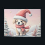 Cute Christmas puppy in santa hat Doormat<br><div class="desc">snow</div>