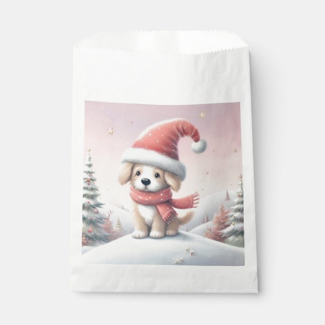 Cute Christmas puppy in santa hat Favour Bag (Front)