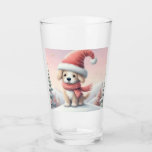 Cute Christmas puppy in santa hat Glass<br><div class="desc">snow</div>