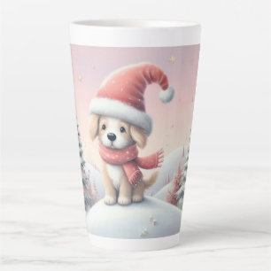Cute Christmas puppy in santa hat Latte Mug