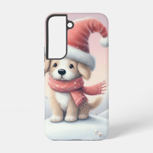 Cute Christmas puppy in santa hat Samsung Galaxy S22 Case (Back)