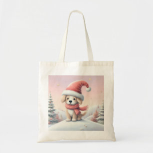 Cute Christmas puppy in santa hat Tote Bag