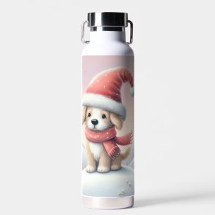 Cute Christmas puppy in santa hat Water Bottle
