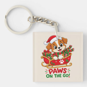 Cute Christmas Puppy in Sleigh Key Ring