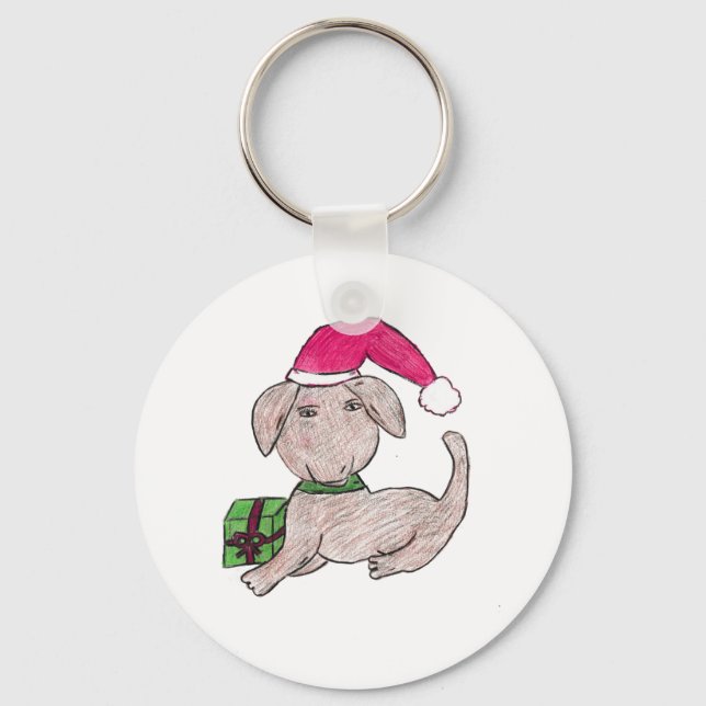 Cute Christmas Puppy  Key Ring (Front)